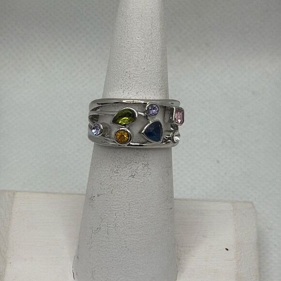 Brand New!! Size 6 Geometric multi stone ring - Picture 1 of 4